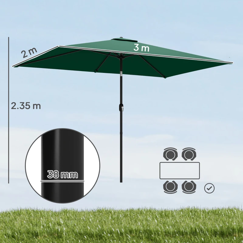 Outsunny Umbrelă înclinabilă 300 x 200 cm pentru balcon cu manivelă, husă de protecție, verde