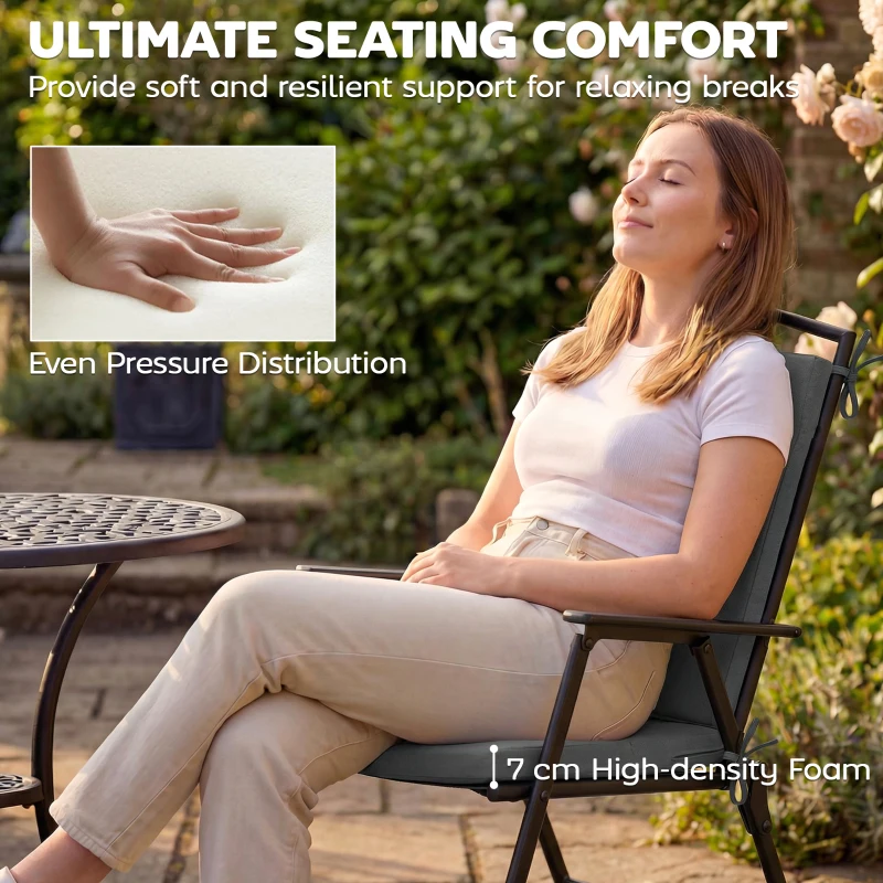 Outsunny Outdoor Seat Cushions Set of 2 with Ties, Waterproof Garden Seat Pads, Dark Grey