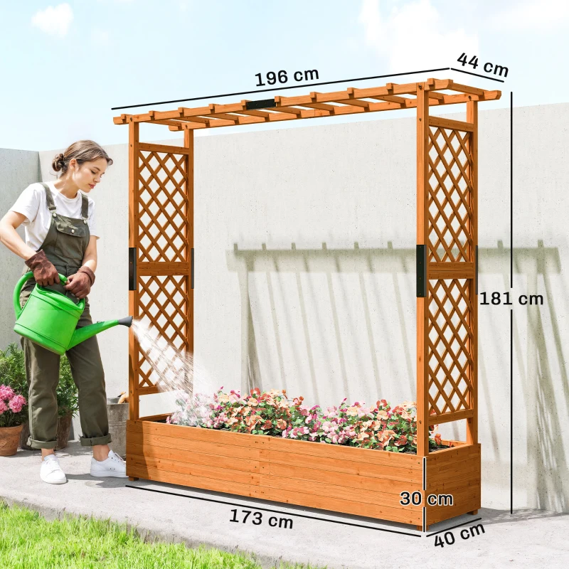 Outsunny Bac surélevé avec treillis et toit, pour fleurs, fruits, légumes, herbes, 196 x 44 x 181 cm, bois, Orange
