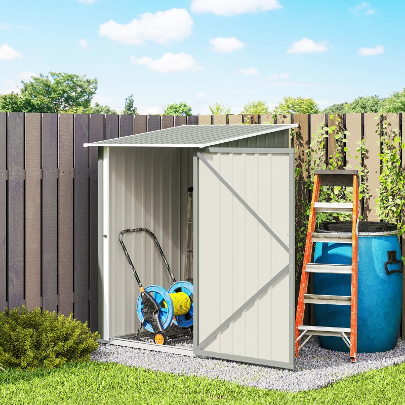 Outsunny Cabane de Jardin pour Outils en Acier Galvanisé avec Porte, 100x104x160 cm, Gris Clair