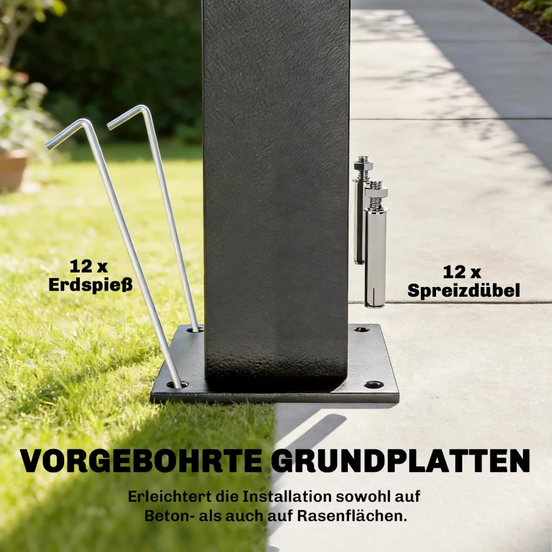 Outsunny Grillpavillon 2,71 x 1,82 m Gartenpavillon mit Pultdach, Seitenregalen UV-Schutz 50+ Schwarz