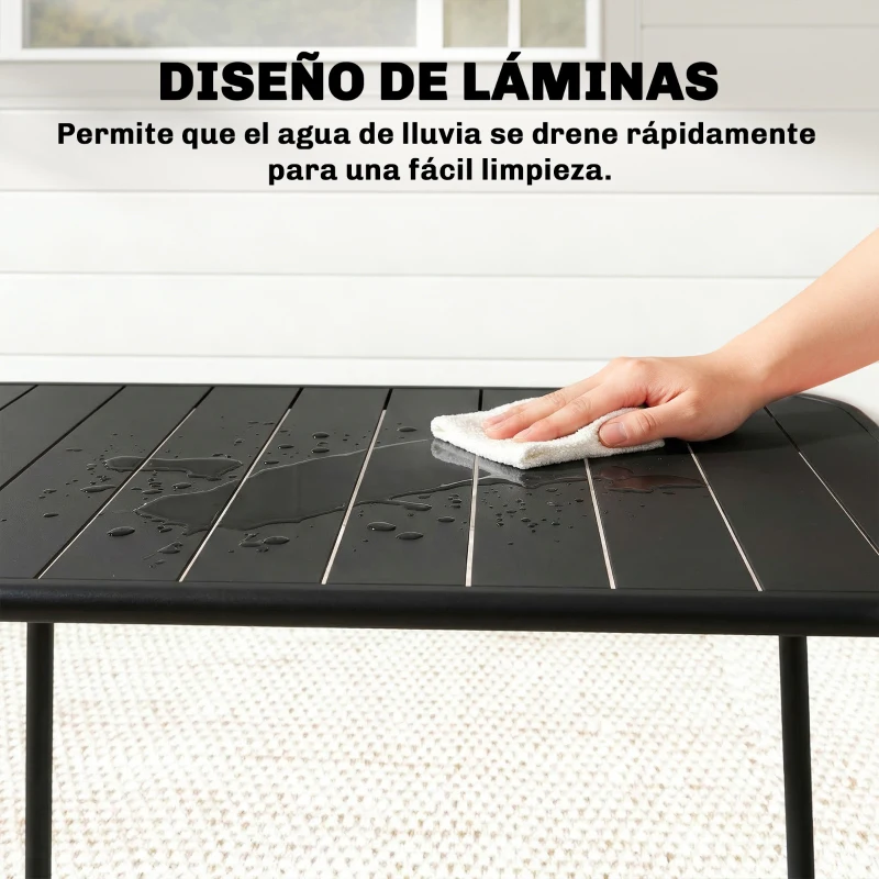 Outsunny Mesa de Comedor de Jardín Rectangular 120x70x72 cm de Acero con Tablero con Listones para 4 Personas Gris