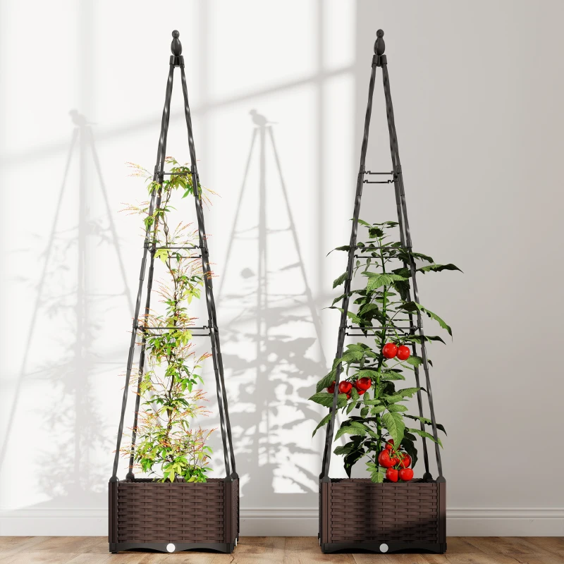 Outsunny Jardinière avec treillis métallique pour plantes grimpantes Pot en PP avec trous de drainage et bouchons 40x40x175 cm