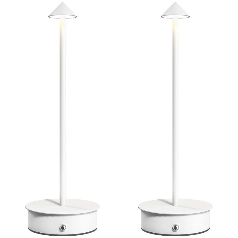 HOMCOM Set 2 lampade da tavolo LED ricaricabili con USB e controllo touch, Bianco