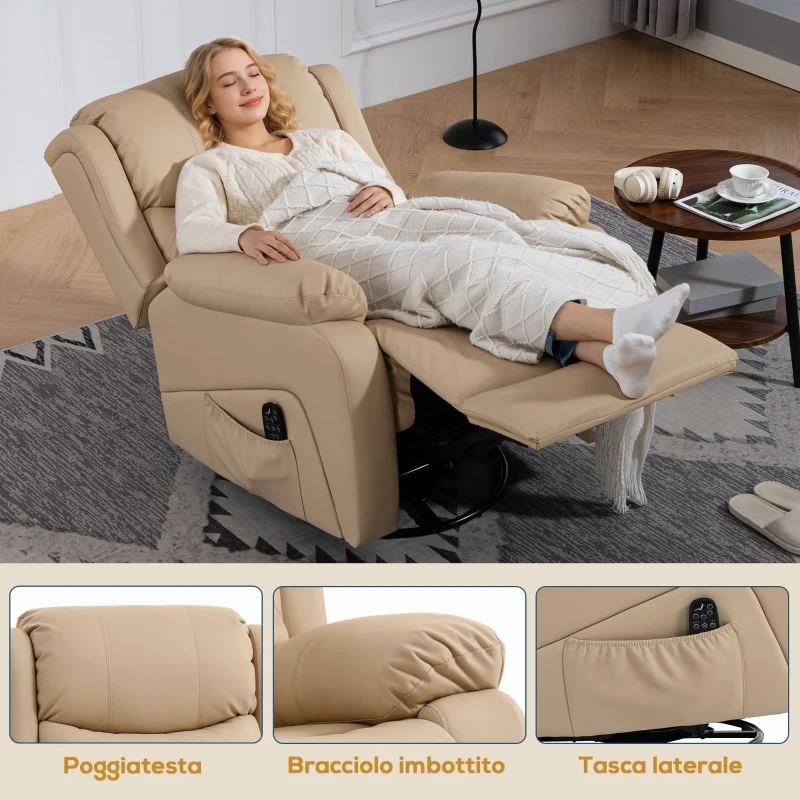 HOMCOM Fauteuil Relax Inclinable avec 8 Points de Massage Chauffants et Repose-pieds, 87x97X100 cm, Beige