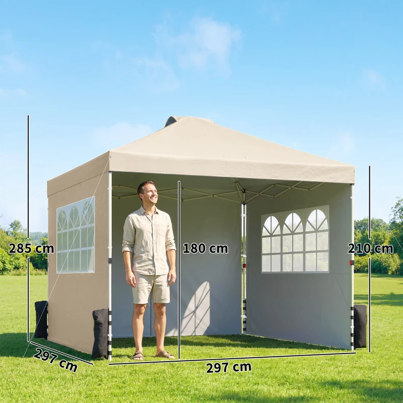 Outsunny Gartenpavillon Pop-up Faltzelt höhenverstellbar 3 Seitenwände Sandsäcke Transporttasche 3 x 3 m Creme