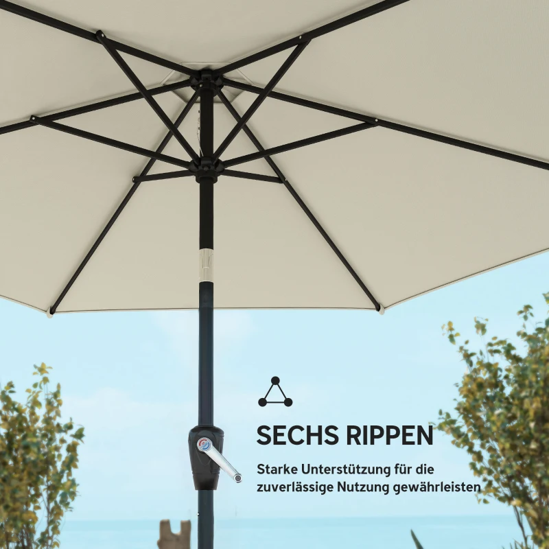 Outsunny Sonnenschirm 270 cm knickbar Balkonschirm mit Kurbel UV 50+ Gartenschirm Cremeweiß