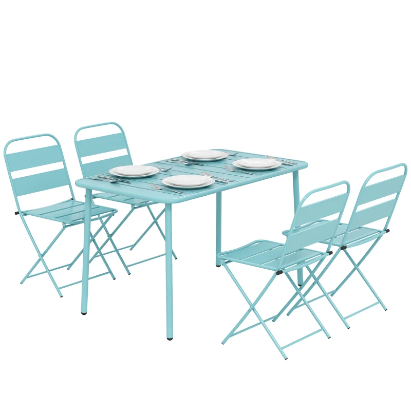 Outsunny Ensemble de Salle à Manger d'Extérieur 5 Pièces, Ensemble de Jardin pour 4 Personnes avec Plateau à Lattes et Chaises Pliantes, Vert Clair