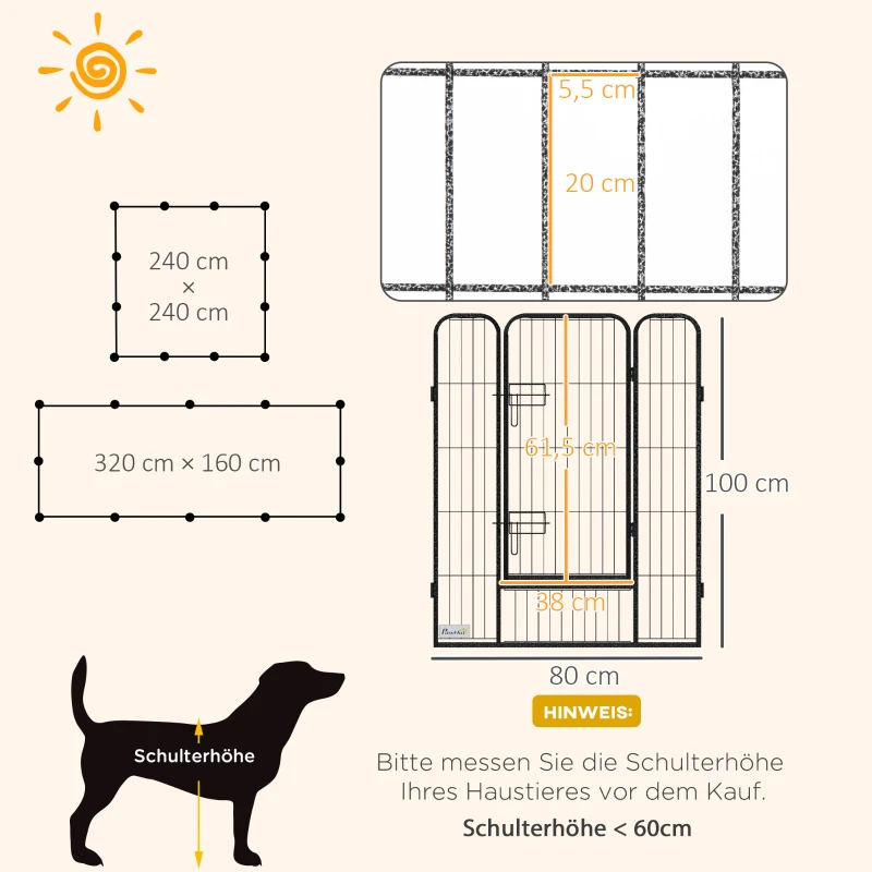 PawHut Parc pour chiots 12 pièces enclos pliable avec 2 portes 12 panneaux en acier 80x100 cm chacun Gris