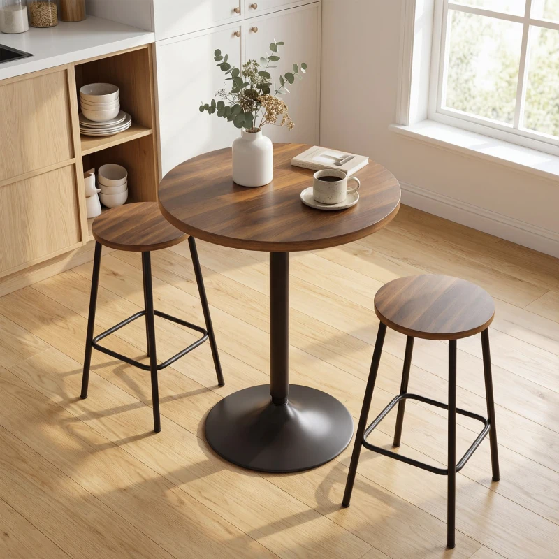 HOMCOM Masă de bar rotundă 60 cm, masă înaltă de bucătărie cu piciorușe antiderapante, pentru bucătărie, living, nuc