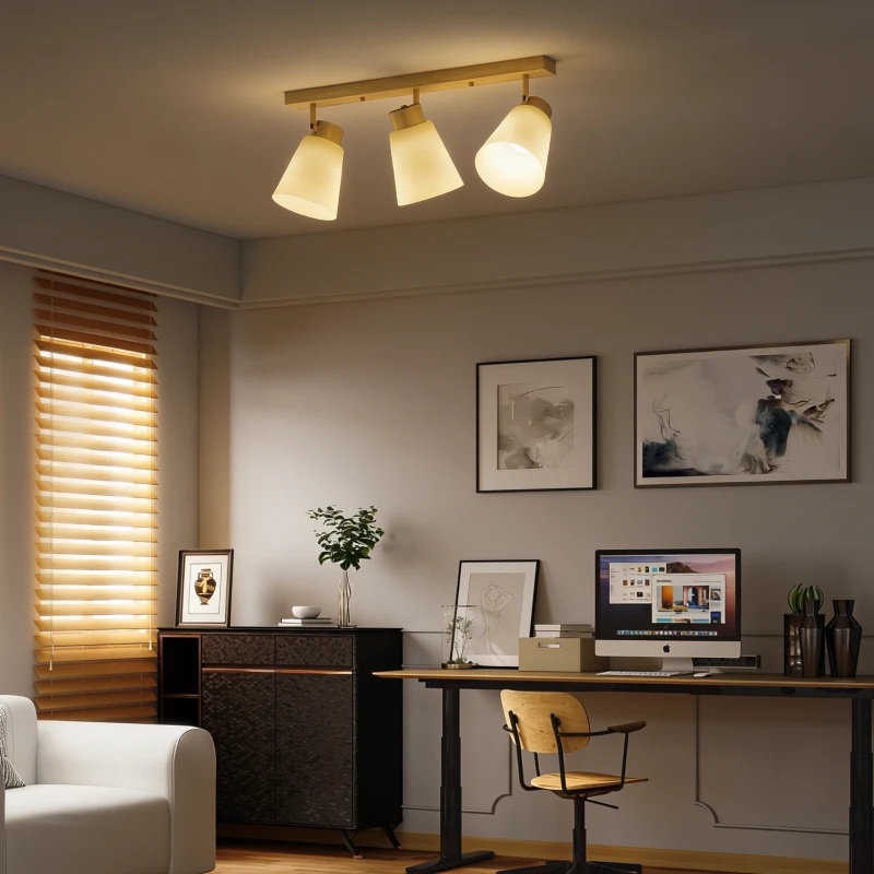 HOMCOM Lampadario da Soffitto con 3 Punti Luce Regolabili a 90° e Attacchi E27, Colore Legno