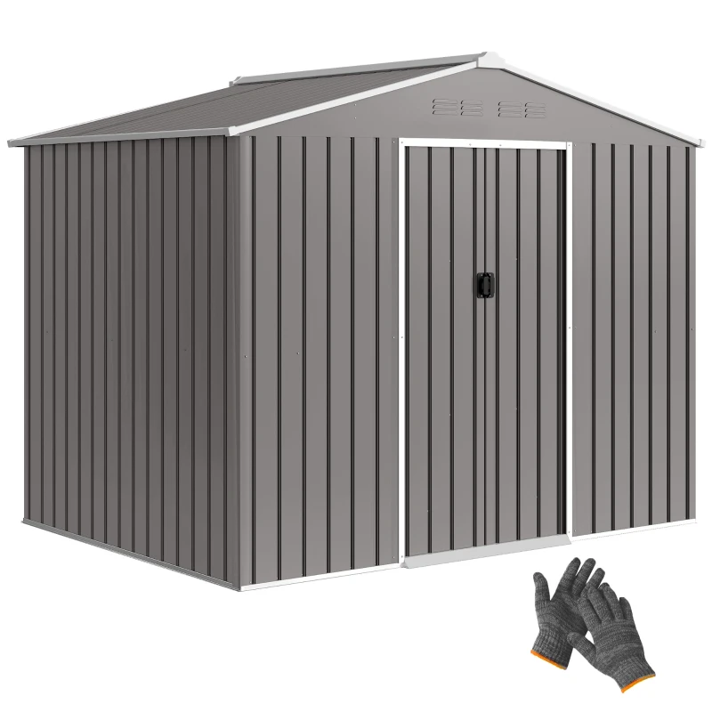 Outsunny Abri de jardin 2,3x1,7 m en acier avec prises d'air et double porte coulissante, effet bois