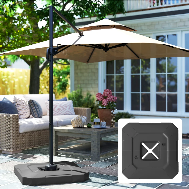 Outsunny Jeu de 2 poids pour parasol, bases remplissables 80 kg avec eau ou 105 kg avec mélange eau et sable