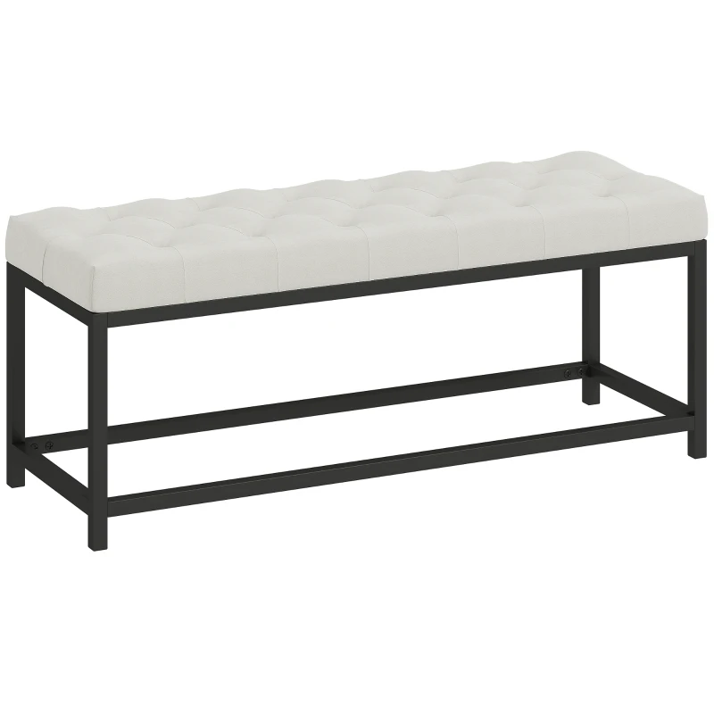 HOMCOM Banc de bout de lit tapissé en velours Design capitonné Base en métal pour chambre Entrée Salon Crème