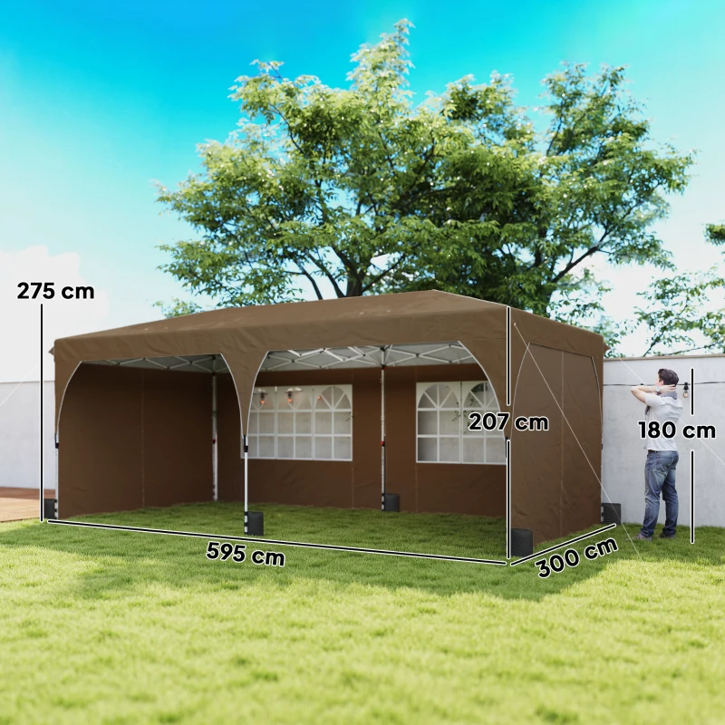 Outsunny Tonnelle pliante 6x3 m avec bandes réfléchissantes UPF 50+ montage facile système de verrouillage central imperméable beige