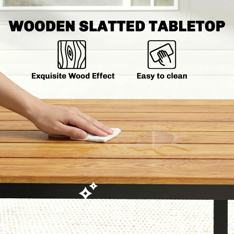 Outsunny Garden Dining Table for 6-8 Person, 180 x 86 cm Rectangular Outdoor Dining Table with Wood Slatted Top, Teak