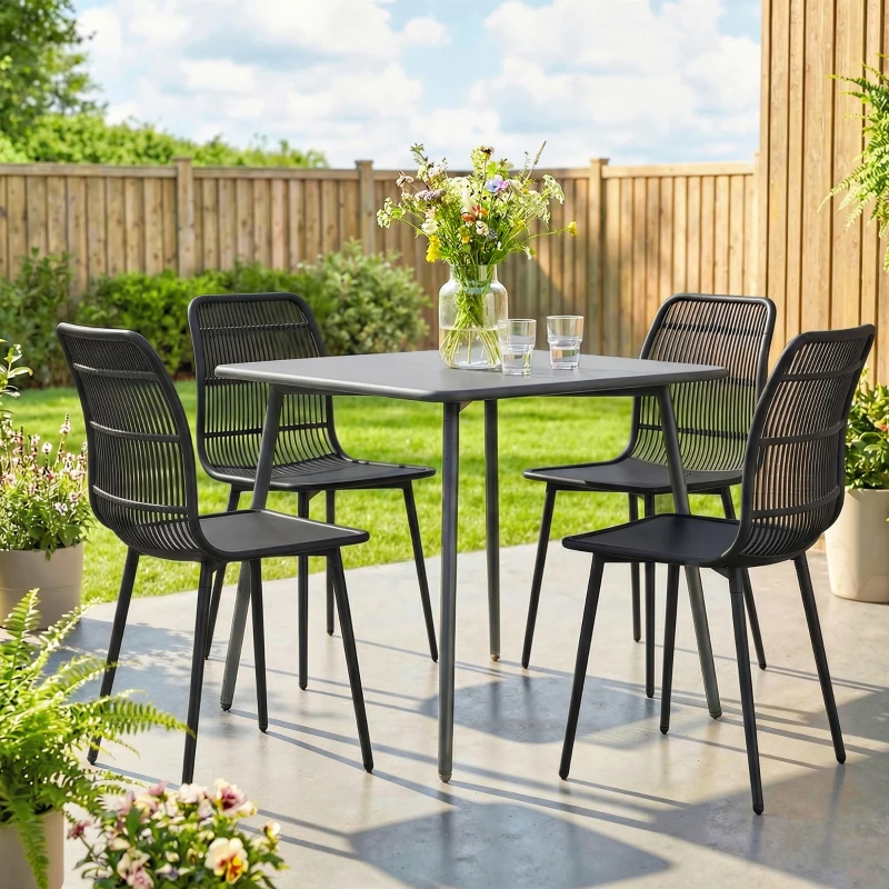 Outsunny Outdoor-Essstühle Set 4, Gartenstühle mit geschlitzter Rückenlehne, Schwarz