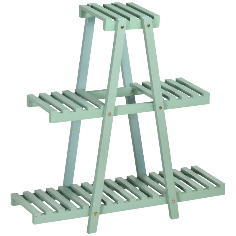 Outsunny Portapiante a 3 Livelli in Legno di Abete per Interni ed Esterni, 76x26x76 cm, Verde Chiaro