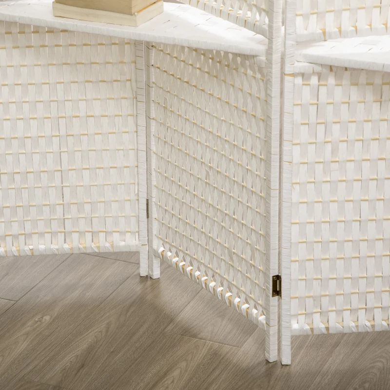 HOMCOM Kamerscherm 4-delig 181 x 180 cm Inklapbaar met 2 Planken van Grenenhout, Bamboe voor Slaapkamer, Wit