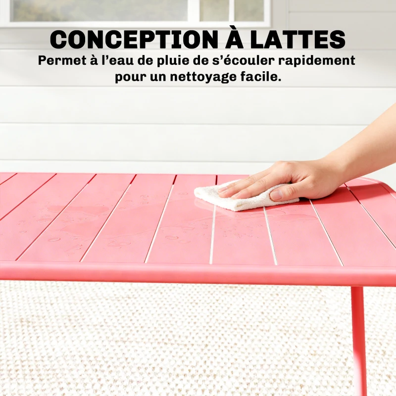 Outsunny Table de Salle à Manger Extérieure 120 x 70 cm pour 4 Personnes, Table de Jardin Rectangulaire avec Plateau à Lattes et Bords Arrondis, Rouge