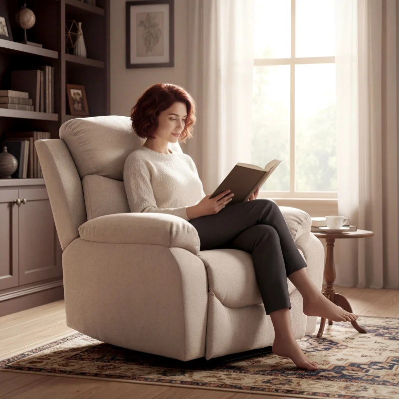 HOMCOM Fauteuil relax manuel, fauteuil moderne en tissu aspect lin avec rembourrage épais, accoudoirs et repose-pieds rembourrés, Beige