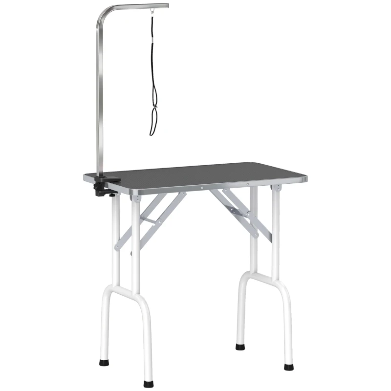 PawHut Table de toilettage pour chien Table de toilettage avec laisse pliable pieds en acier plateau antidérapant 81x48,5x80 cm Noir