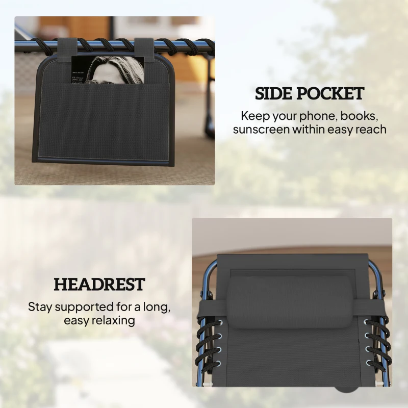 Outsunny Tumbona de jardín exterior, tumbona plegable, respaldo inclinable en 5 posiciones, 200 x 57 x 38 cm, gris Oscuro