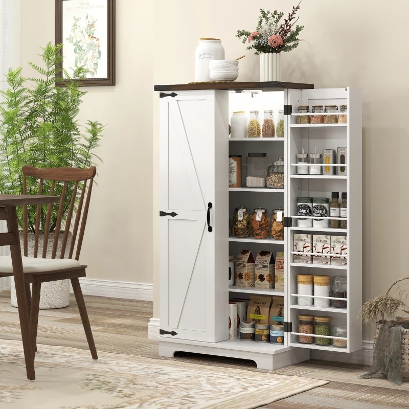 HOMCOM Buffet da Cucina, Mobile da Cucina per Riporre, con 12 Ripiani sulle Ante e Luce LED Magnetica, 60x40x120 cm, Bianco