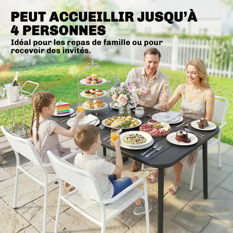 Outsunny Table de Salle à Manger Extérieure 120 x 70 cm pour 4 Personnes, Table de Jardin Rectangulaire avec Plateau à Lattes et Bords Arrondis, Gris