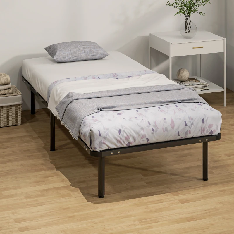HOMCOM Struttura Letto con Telaio in Acciaio, Doghe in Pioppo e Spazio di Stoccaggio, 90x190x33 cm, Nero