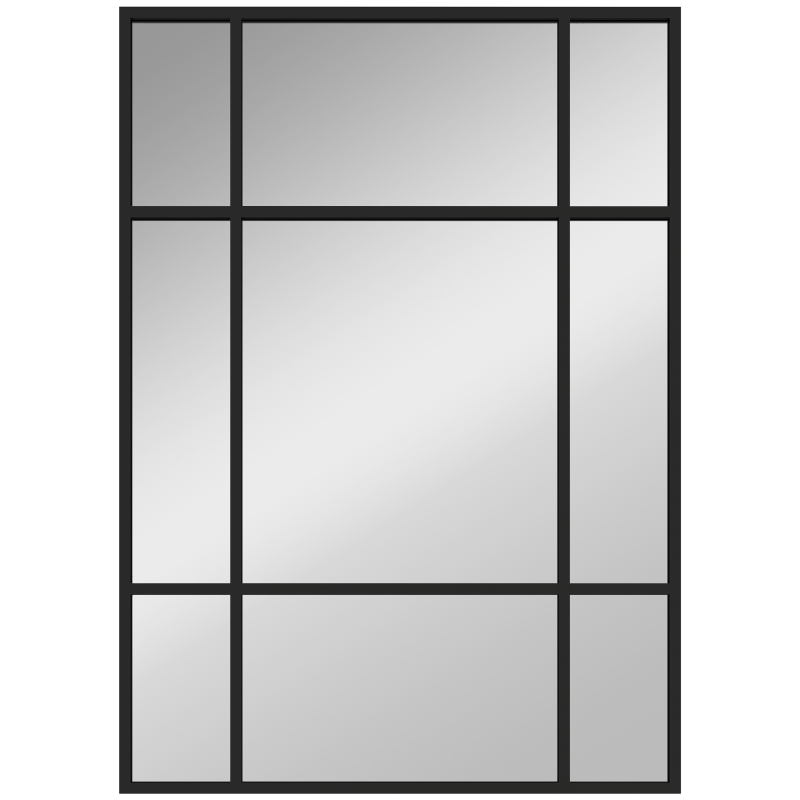 HOMCOM Miroir Rectangulaire de Mur Miroir Fenêtre 70x50 cm avec Cadre Métallique Miroir Décoratif pour Salon Chambre Noir