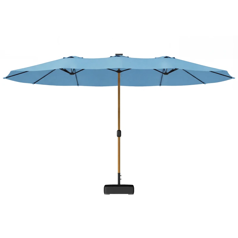 Outsunny Umbrelă de grădină dublă 5 x 3 m umbrelă de exterior cu bază inclusă, manivelă, protecție UV, albastru