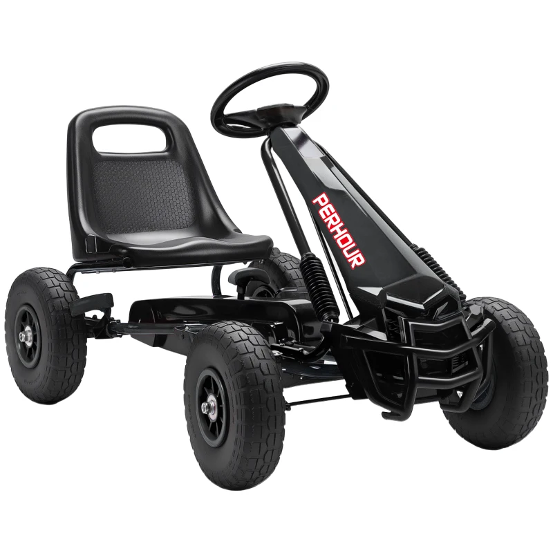 AIYAPLAY Go-Kart per bambini a pedali con sedile regolabile e pneumatici EVA, frizione manuale e freno, 110x61x62 cm, nero