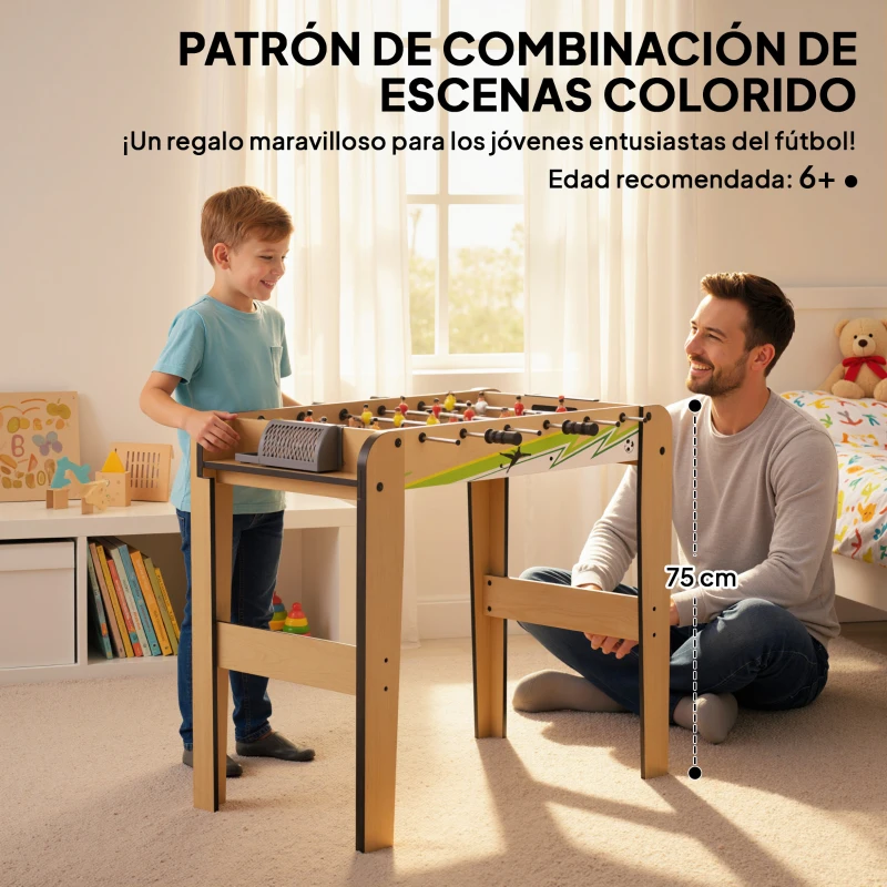 SPORTNOW Baby-foot en bois pour enfants Table de baby-foot avec 2 compteurs 6 barres 18 joueurs 75x66x75 cm Naturel