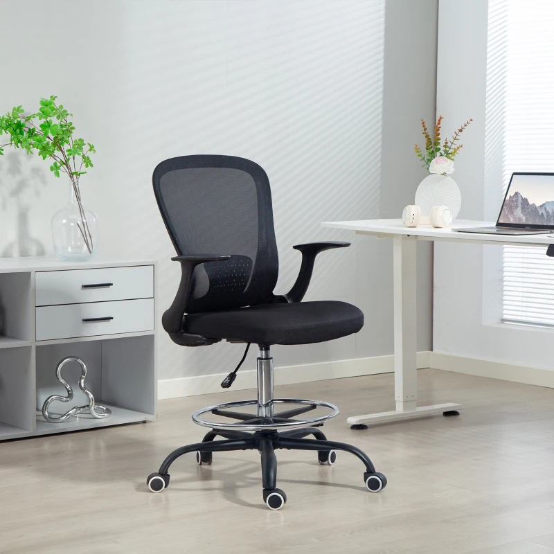 HOMCOM Sedia ufficio ergonomica con poggiapiedi regolabile e braccioli ribaltabili, Nero
