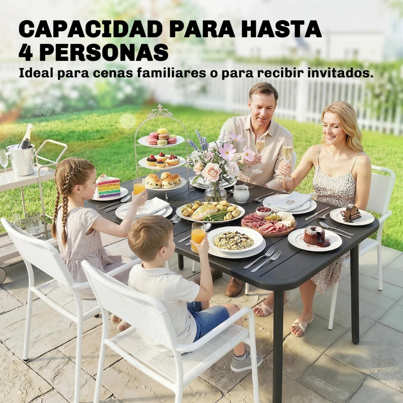 Outsunny Mesa de Comedor de Jardín Rectangular 120x70x72 cm de Acero con Tablero con Listones para 4 Personas Gris