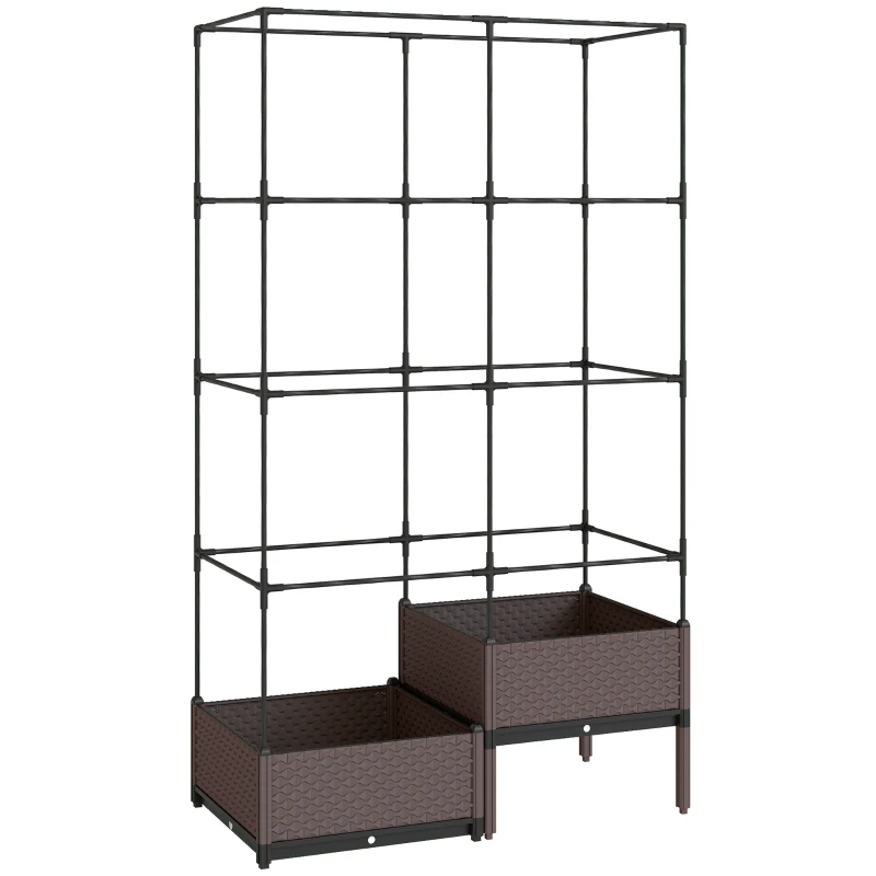 Outsunny Bac surélevé bac de plantation avec treillis, trous de drainage, jardinière en plastique 100 x 50 x 174 cm