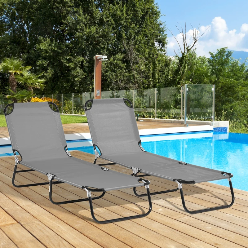 Outsunny Lot de 2 transats pliants chaise longue de jardin avec dossier réglable 5 positions supporte jusqu'à 120 kg