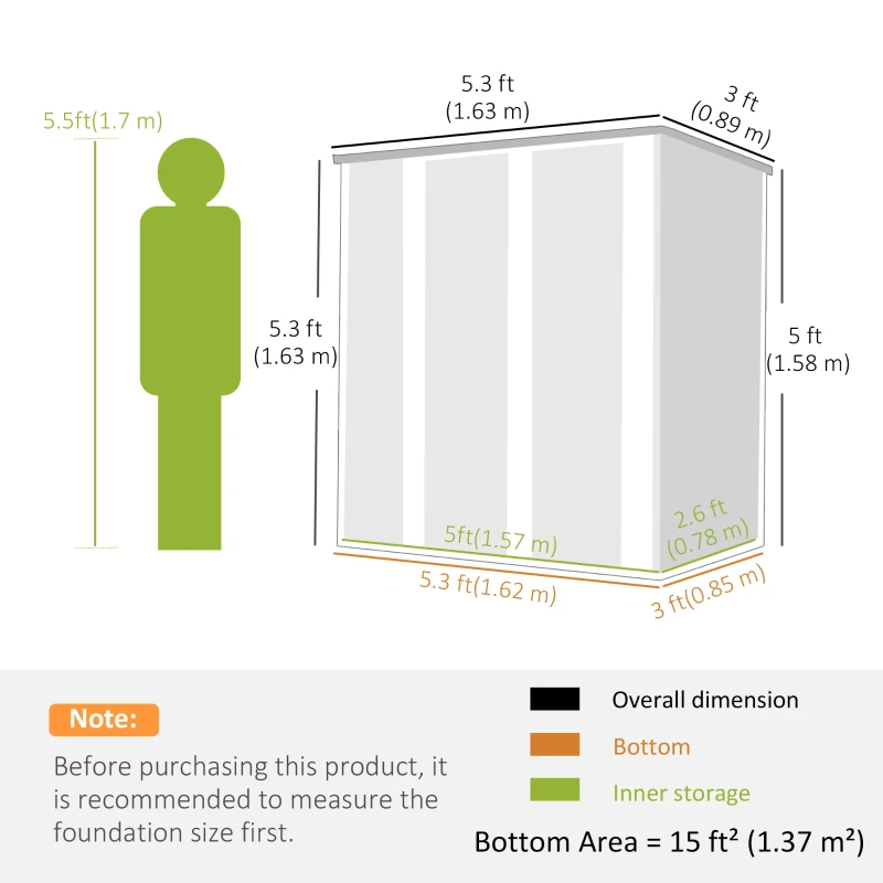 Outsunny Șopron metalic de grădină exterior 1,37 m² 163x89x163 cm cu acoperiș înclinat, uși cu zăvor și mănuși maro