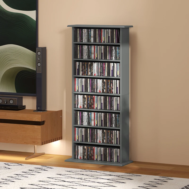 HOMCOM Scaffali per CD e DVD con 8 Scomparti e 6 Ripiani Regolabili, Grigio
