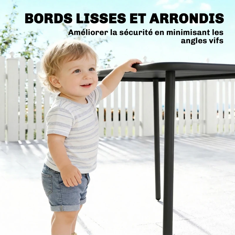 Outsunny Table de Salle à Manger Extérieure 120 x 70 cm pour 4 Personnes, Table de Jardin Rectangulaire avec Plateau à Lattes et Bords Arrondis, Gris