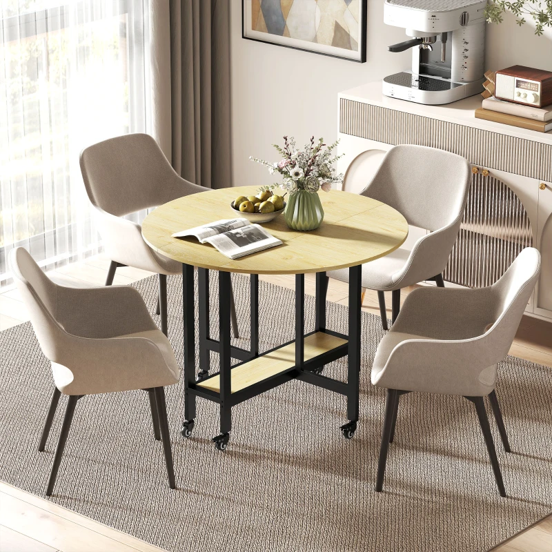 HOMCOM Masă de dining pliabilă pe roți, masă de bucătărie pentru 4 persoane cu poliță integrată, 100 x 100 x 75 cm, stejar