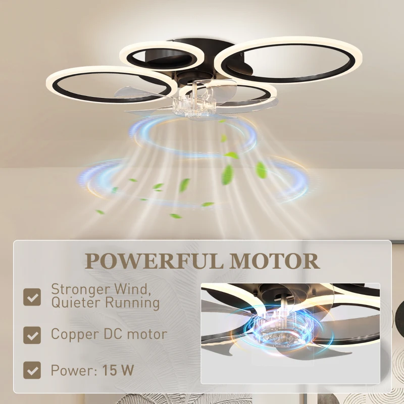 HOMCOM Plafondventilator met verlichting en afstandsbediening, 77 cm LED-plafondventilator met 3 lichtkleuren, 6 snelheden, timer