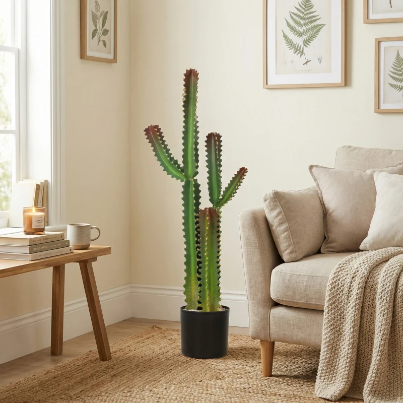 HOMCOM Plantă artificială de interior 111 cm, cactus artificial în ghiveci, pentru casă, birou, living, dormitor, verde