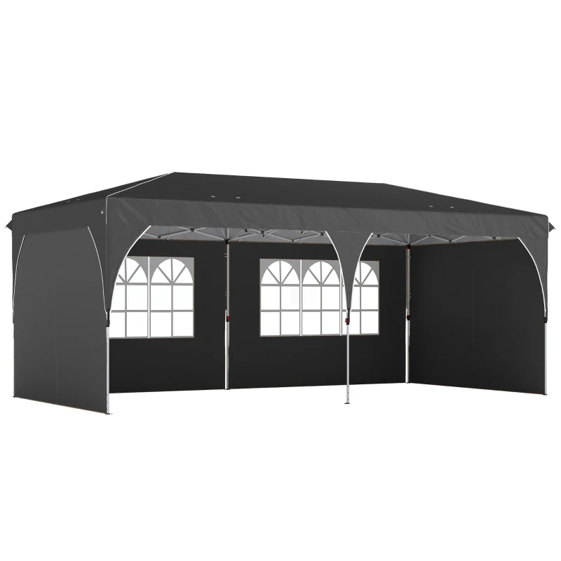 Outsunny Tonnelle pliante 6x3 m avec bandes réfléchissantes UPF 50+ Montage facile Système de verrouillage central Imperméable Gris foncé