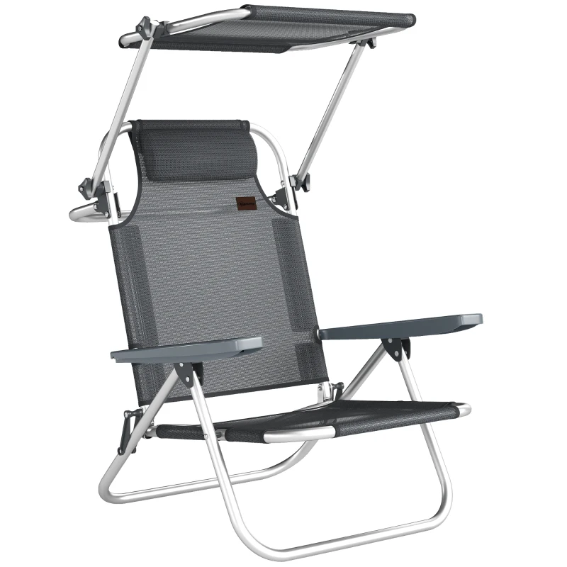 Outsunny Sdraio pieghevole con cuscino e schienale regolabile, 62x68x79 cm, Grigio scuro