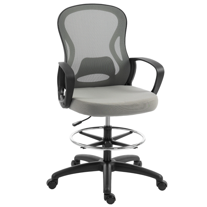 Vinsetto Ergonomischer Bürostuhl, Bürostuhl mit Fußstütze und Armlehnen, Mesh, 59 x 65 x 123 cm, Grau