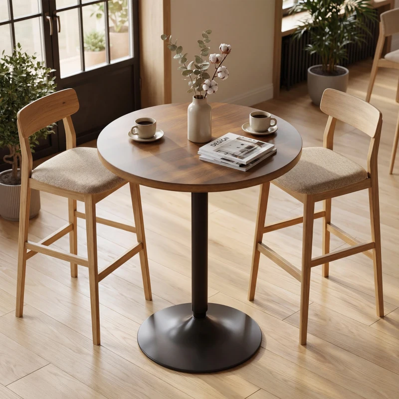 HOMCOM Masă de bar rotundă 60 cm, masă înaltă de bucătărie cu piciorușe antiderapante, pentru bucătărie, living, nuc