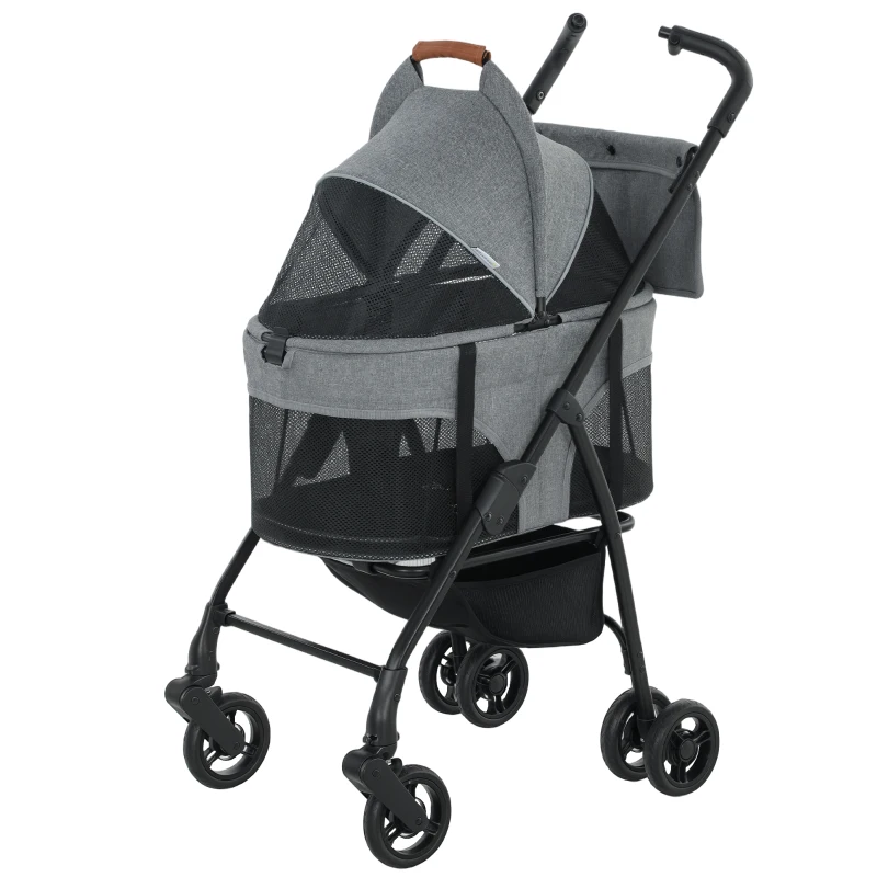 PawHut Cochecito para Perro Carrito 3 en 1 Desmontable Plegable Capazo Extraíble y Sin Cremallera Suspensión Gris