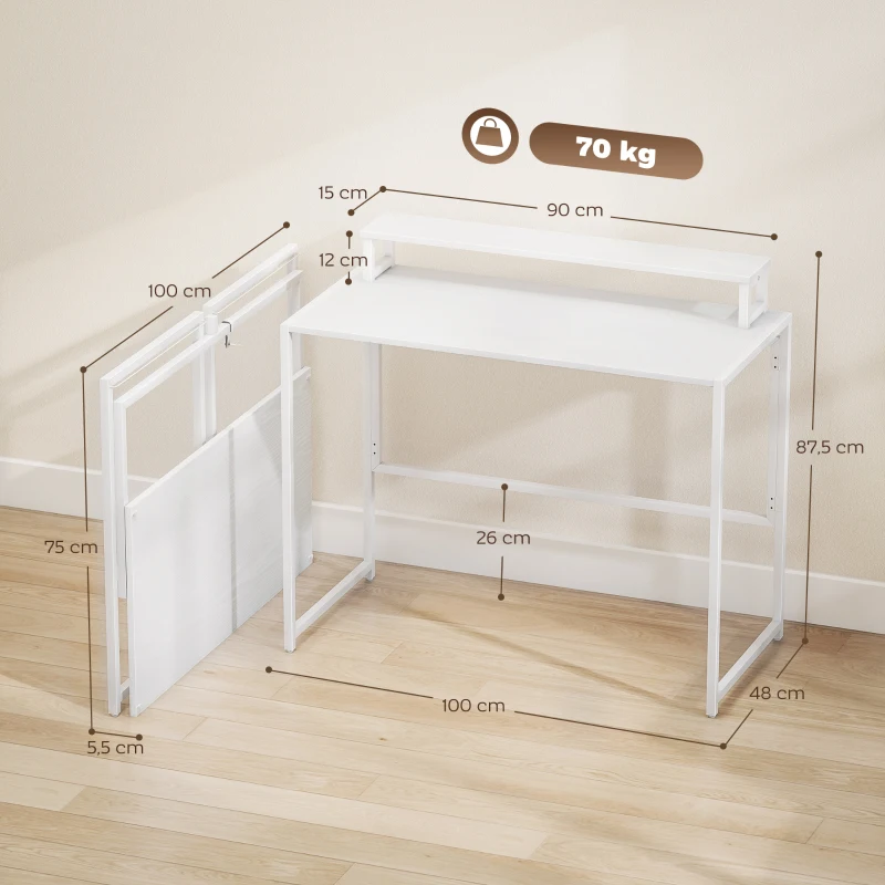 HOMCOM Bureau pliant Table d'ordinateur avec support écran pour bureau 100 x 48 x 87,5 cm